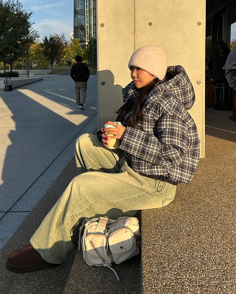 タータンチェックフードショートダウンジャケット | ファッション通販