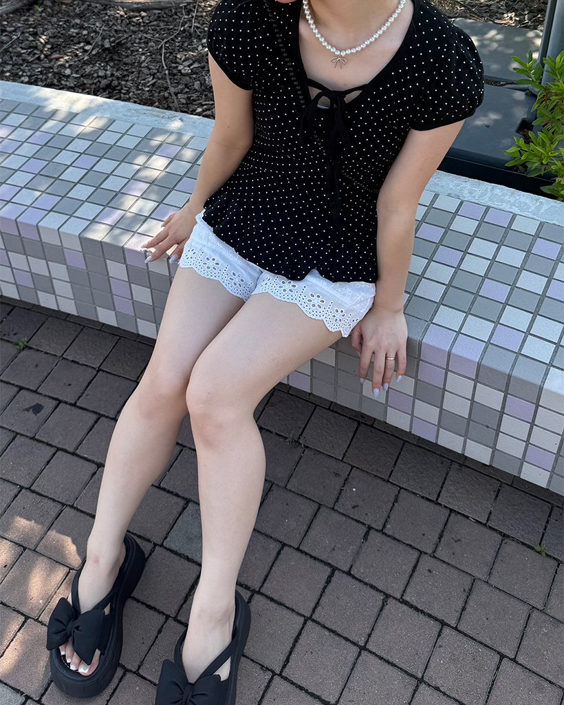 レースショートパンツ サイドレースアップニットショートパンツ【SETUP着用可】[品番