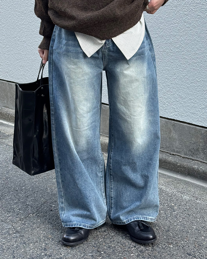 （ユニセックス）ヴィンテージワイドデニムパンツ