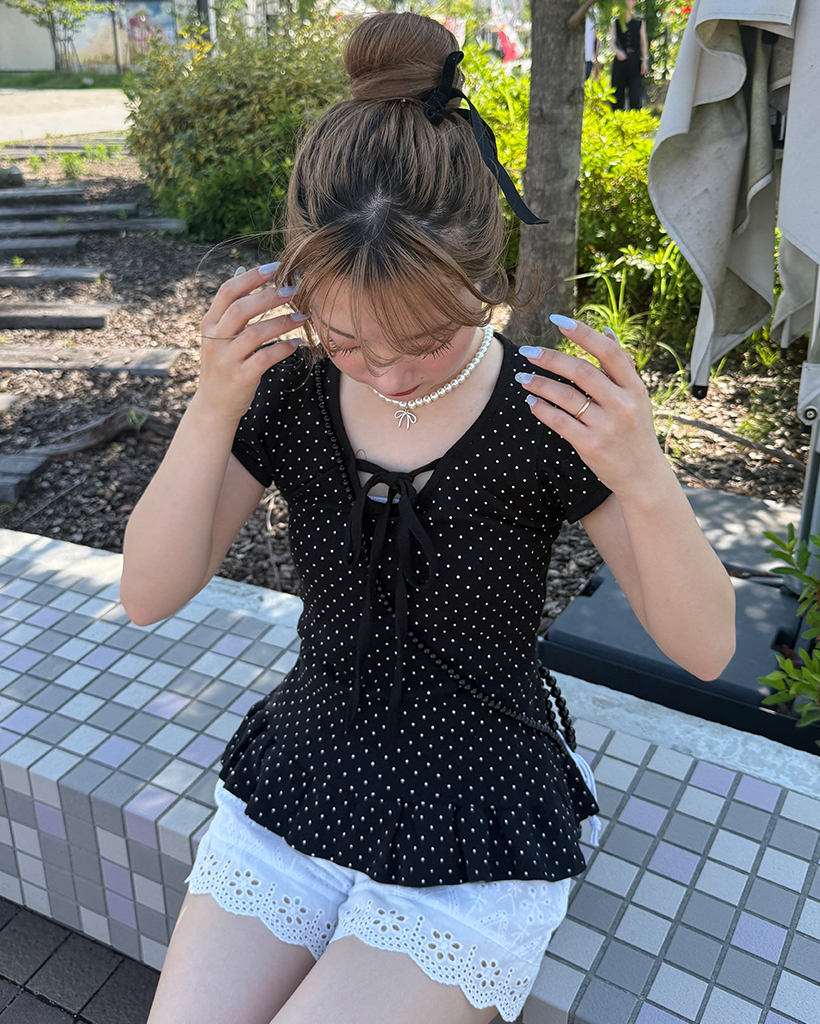 レースショートパンツ サイドレースアップニットショートパンツ【SETUP着用可】[品番