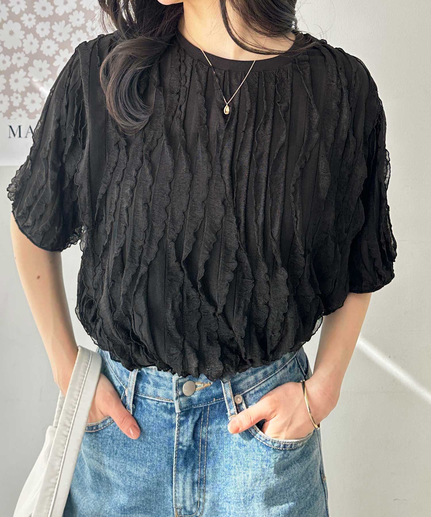 ERONIQUE BRANQUINHO シアーカットソー黒フリル ERONIQUE BRANQUINHO シアーカットソー黒フリル ERONIQUE