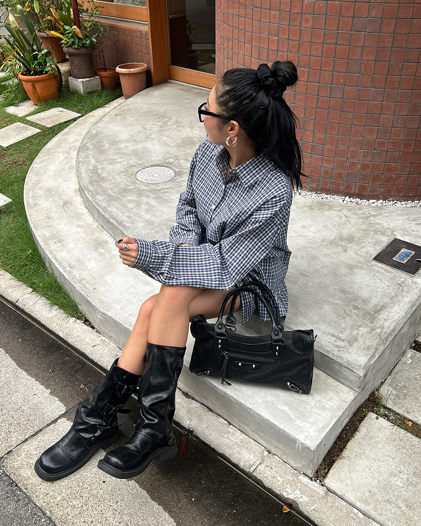 パッチポケットルーズタータンチェックシャツ | ファッション