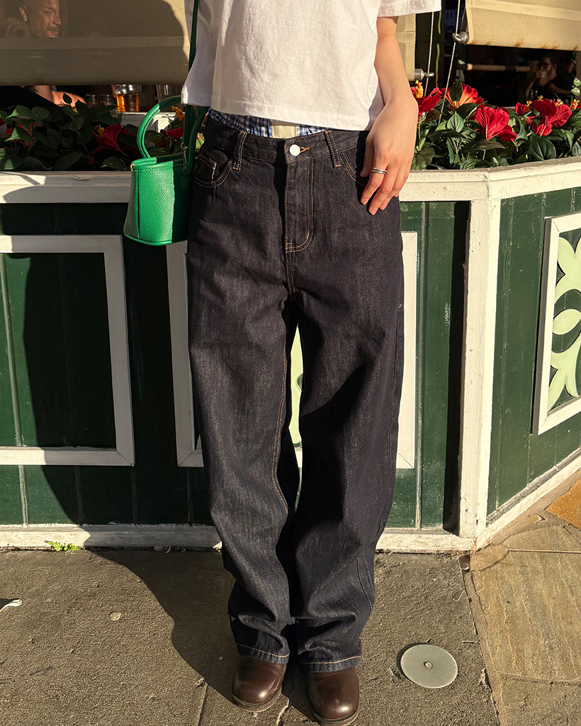 OAF /FOLD WAIST DENIM ブラック　ワイドデニム loose wide denim | ARULLE