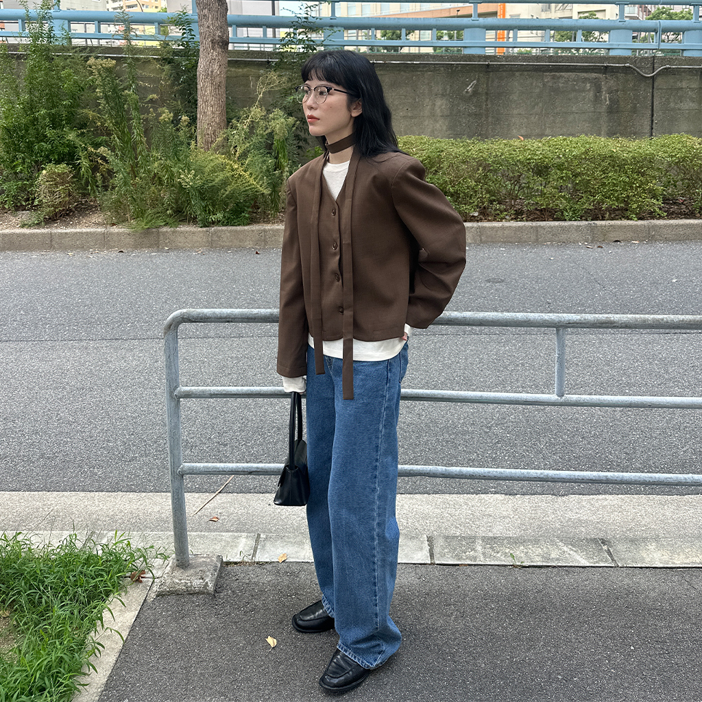 nugu sep19 マフラーセットVネックジャケット マフラーセットVネックジャケット | ファッション通販サイト NUGU