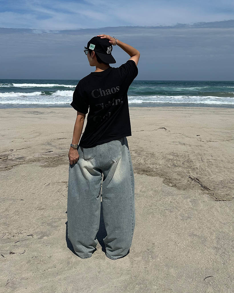 jaded ワイドデニムパンツ Jaded London ジェイデッドロンドン ブラック ウォッシュ加工