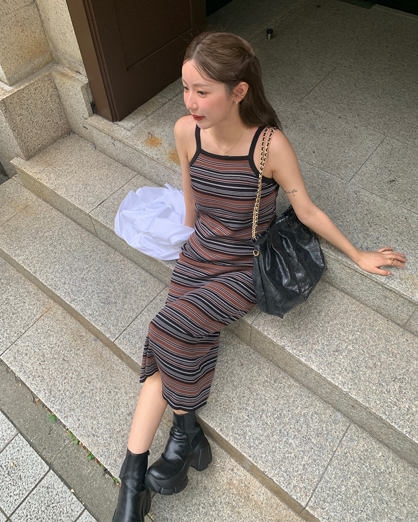 マルチカラーボーダーキャミソールワンピース | ファッション