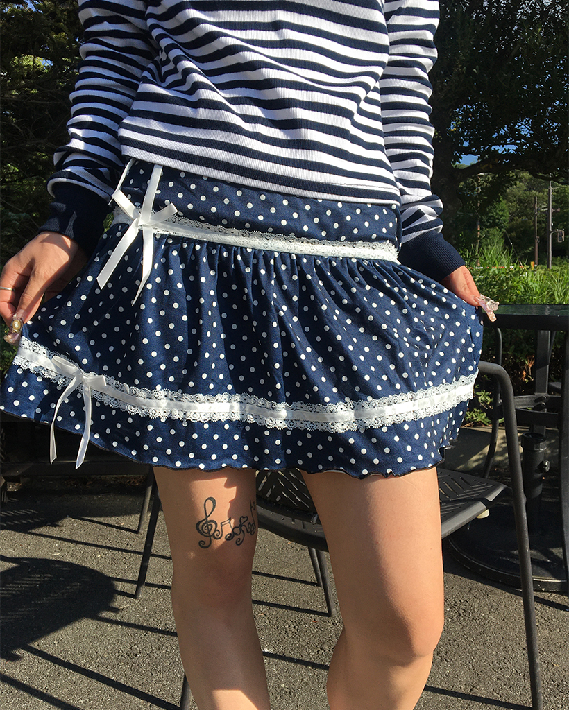 極美品✨BABY ミニスカートティアード ストライプ　ドット リボン フレア 極美品✨BABY ミニスカートティアード ストライプ ドット リボン