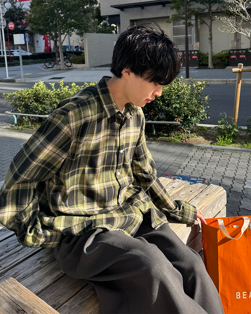 （ユニセックス）ヴィンテージチェックコットンシャツ