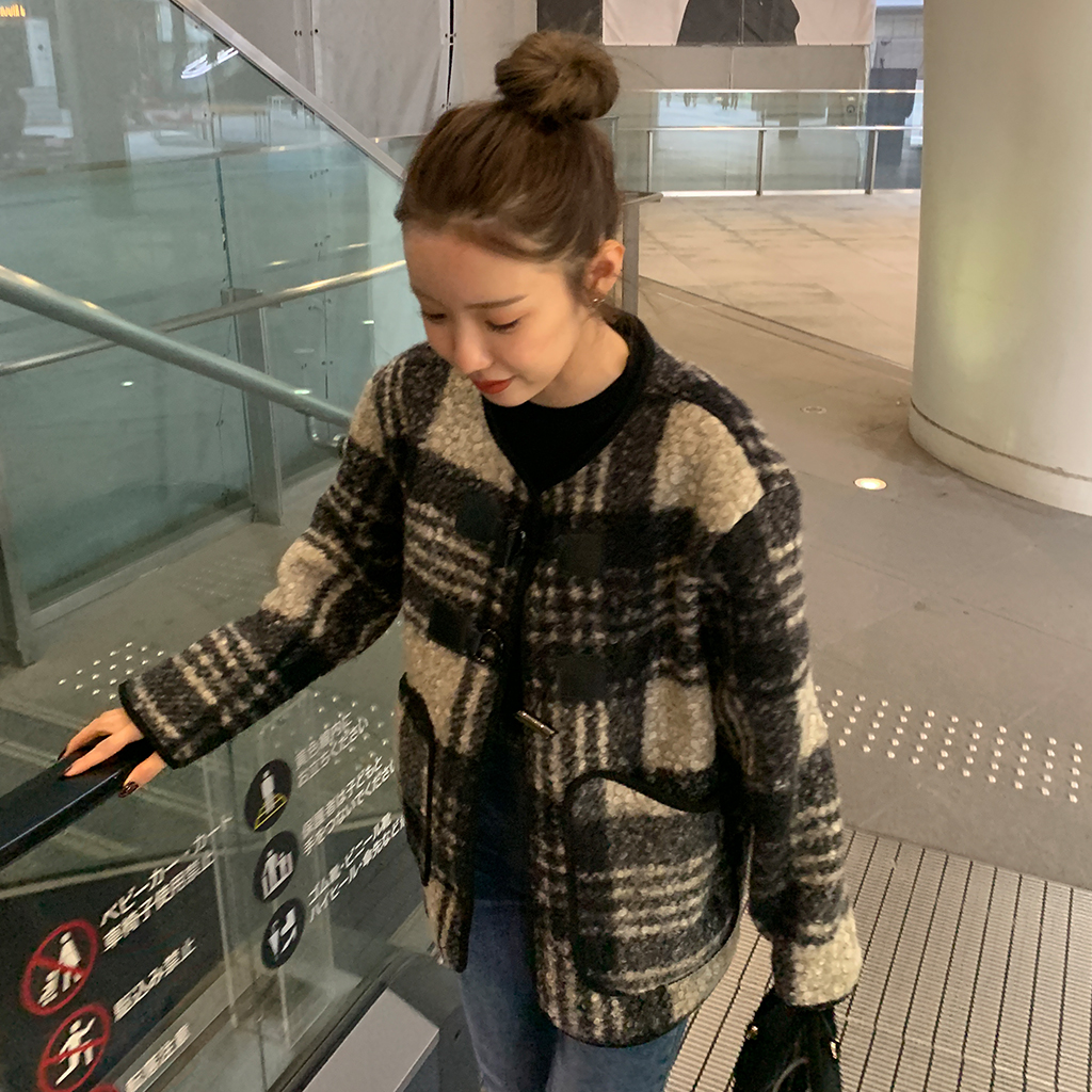 ダッフルボタンチェックジャケット