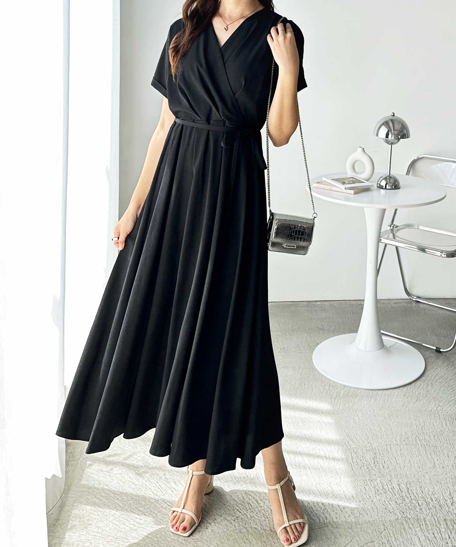 ウエストリボンカシュクールフレアワンピース | ファッション通販