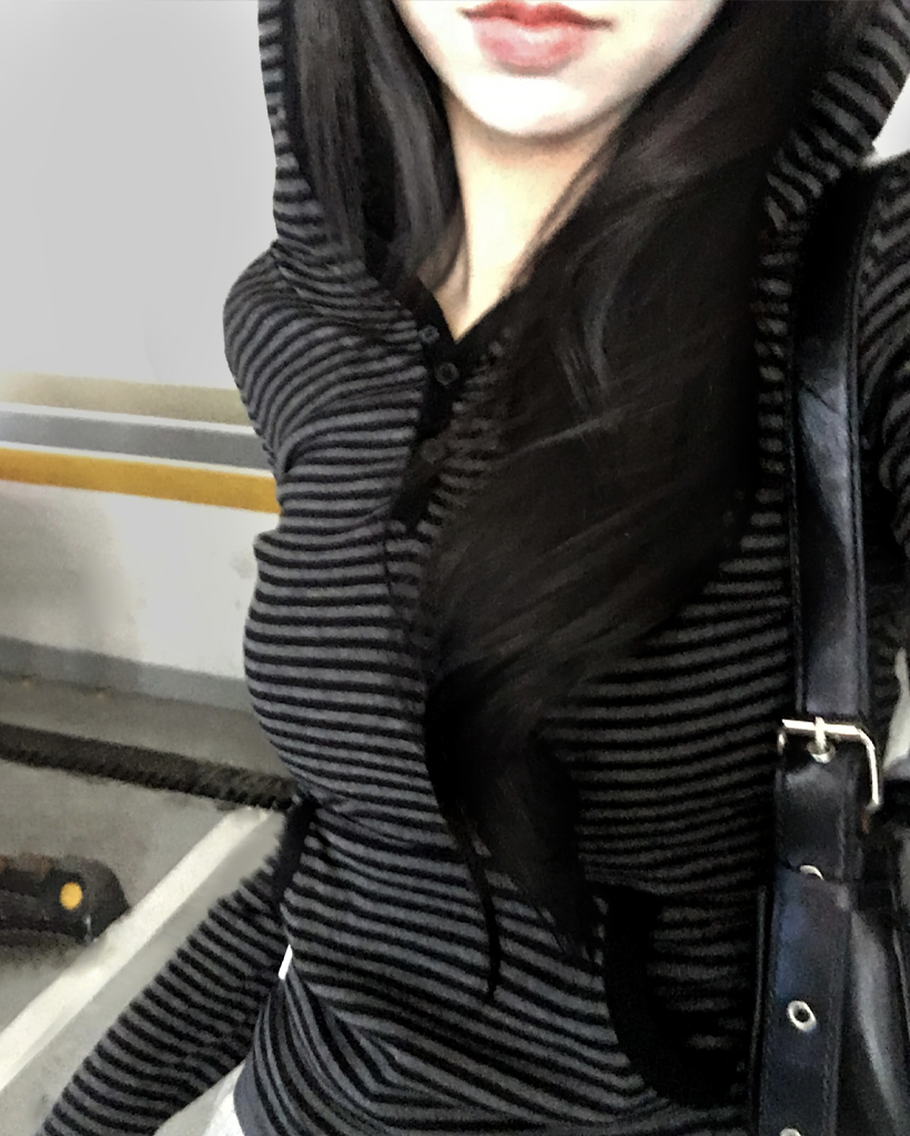 (3color)ヘンリーネックボーダーフードTシャツ