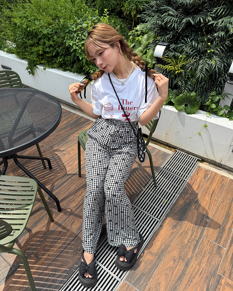 リボンギンガムチェックサマーイージーパンツ | ファッション通販