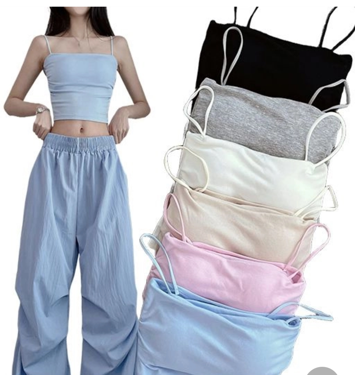 ボリュームパッドサイドシャーリングキャミソールクロップド