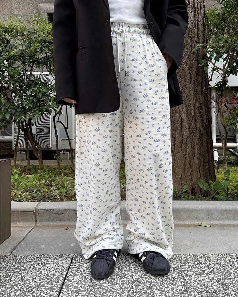 フローラルパターンバンディングパンツ