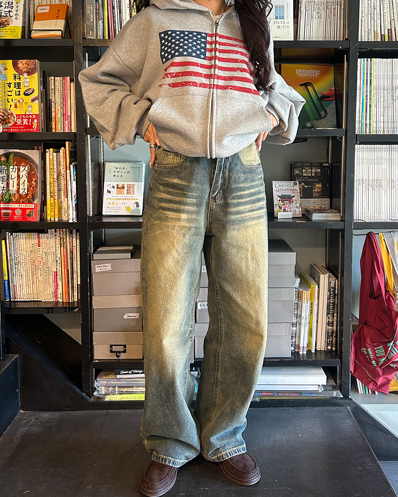 ビンテージヒゲウォッシングストレートデニムパンツ