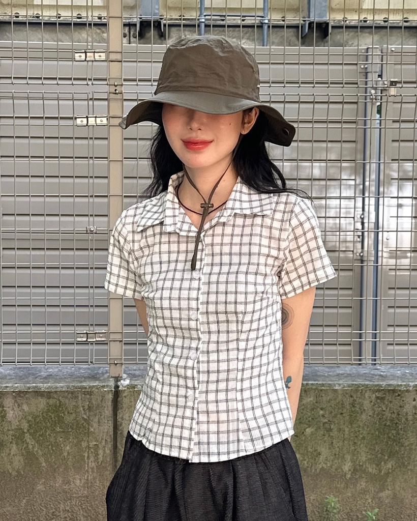 GANNI チェック柄 半袖シャツ ジェシー チェック オーバーサイズシャツ | ニュージェントル