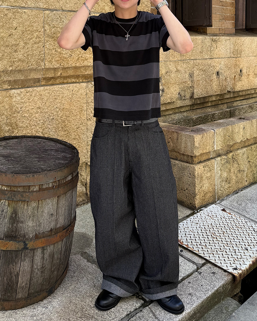 ハンマーループペンシルストライプワイドデニムパンツ | ファッション