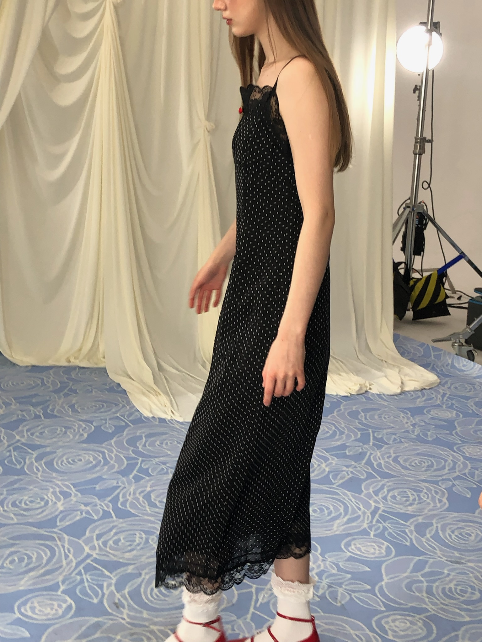 dot chiffon rose long cami one-piece（long） | ファッション