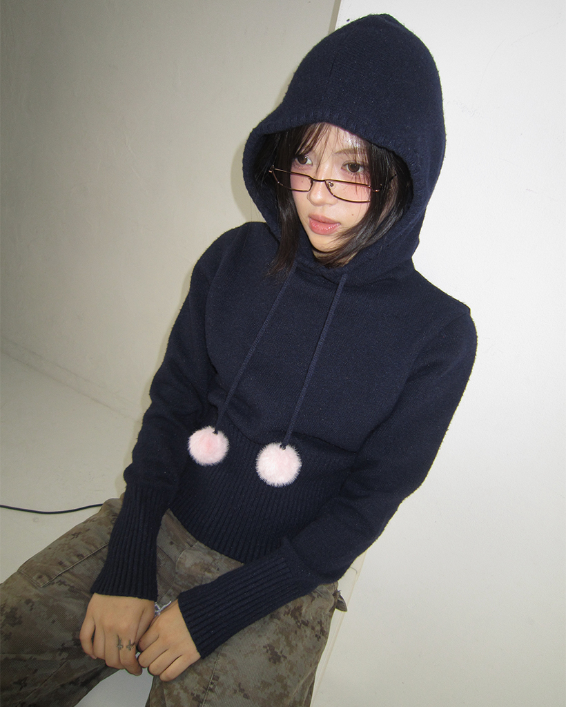 ORIGINAL) ポンポンフードニットパーカー | ファッション通販