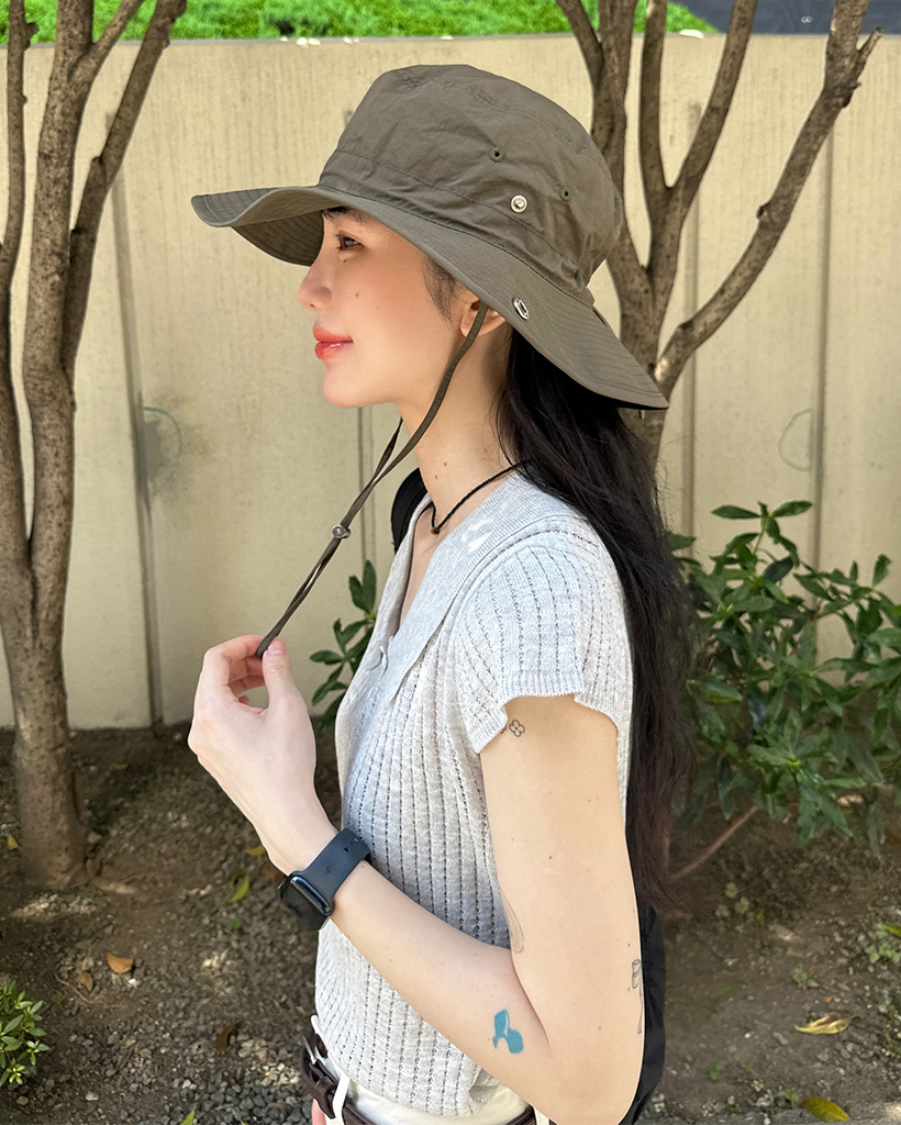 【美品】プラダ　サファリハット　バケット　帽子　リネン　コットン　リボン　高級 OCEANS掲載 PRADA◇Re-Nylon サファリハット アウトドア ロゴ付