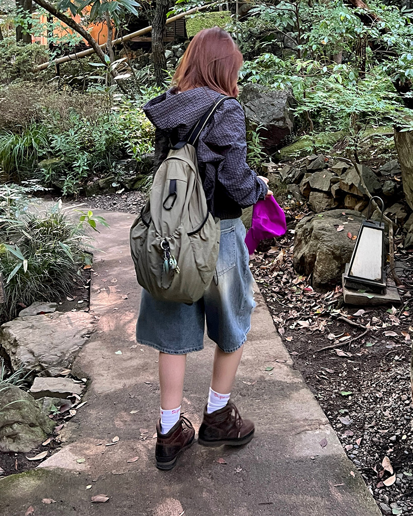 オリーブ色 ドローストリングリュック リングストラップドローストリングバックパック | ファッション通販