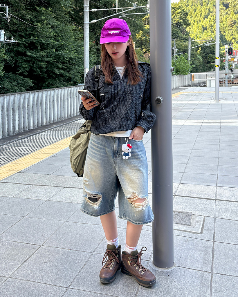 オープンディテールヴィンテージデニムショーツ