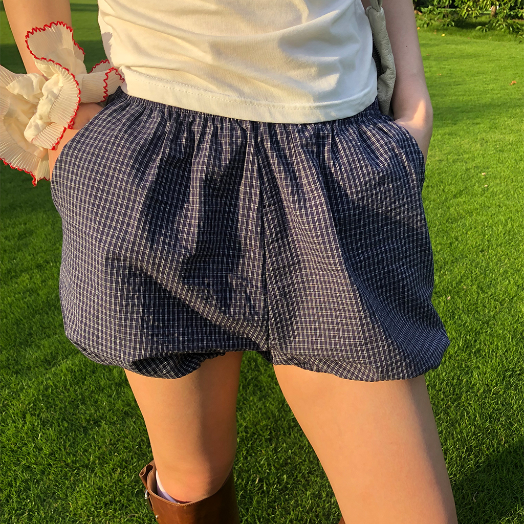 チェックパンプキンゴムショートパンツ