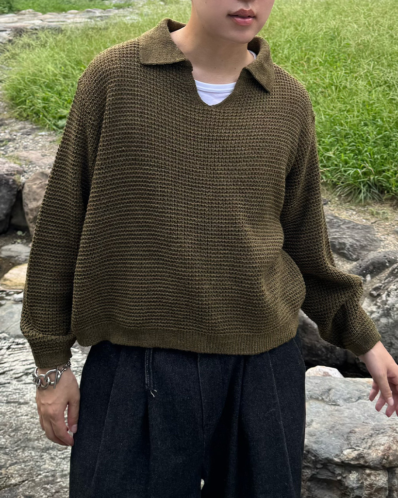 ユニセックス）オープンカラーニット | ファッション通販サイト NUGU