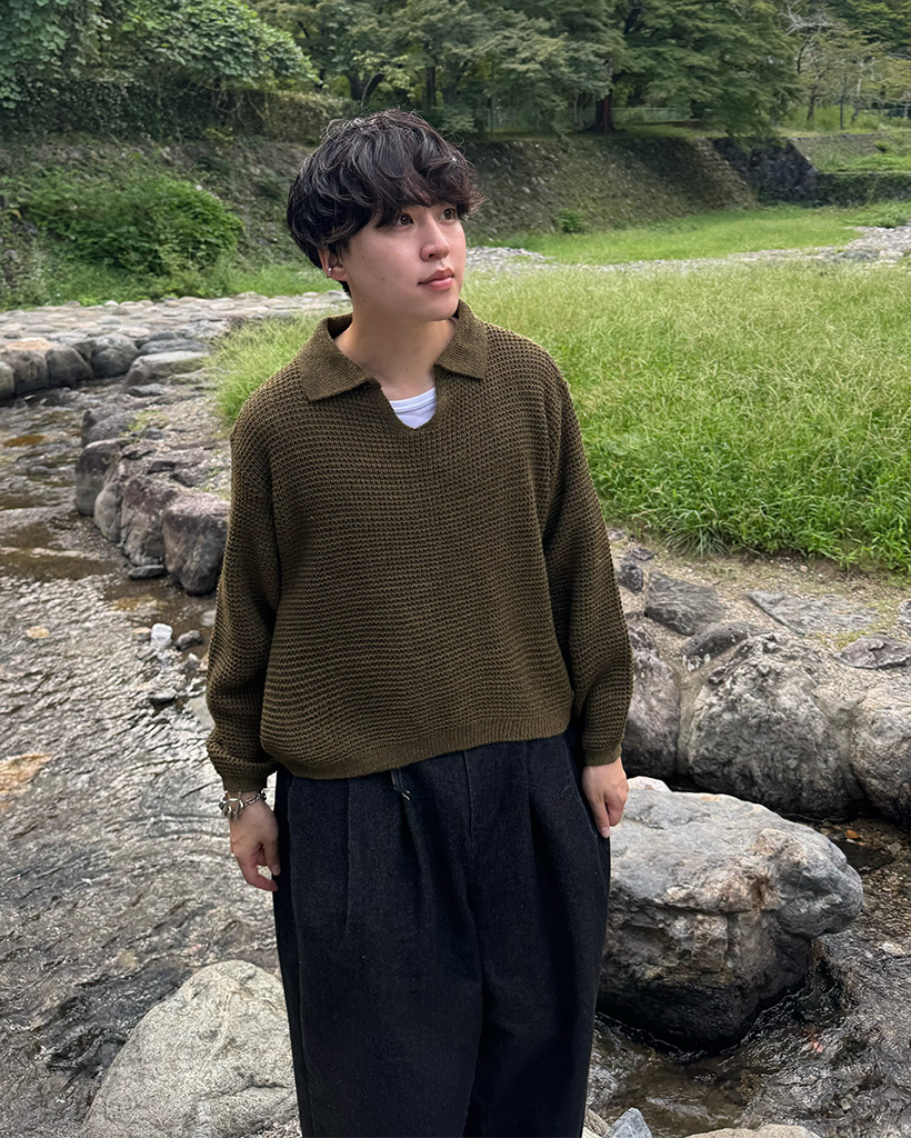 極美品 キャバン カシミヤミックスニット ユニセックス ワッフル グリーン系 極美品 キャバン カシミヤミックスニット ユニセックス ワッフル