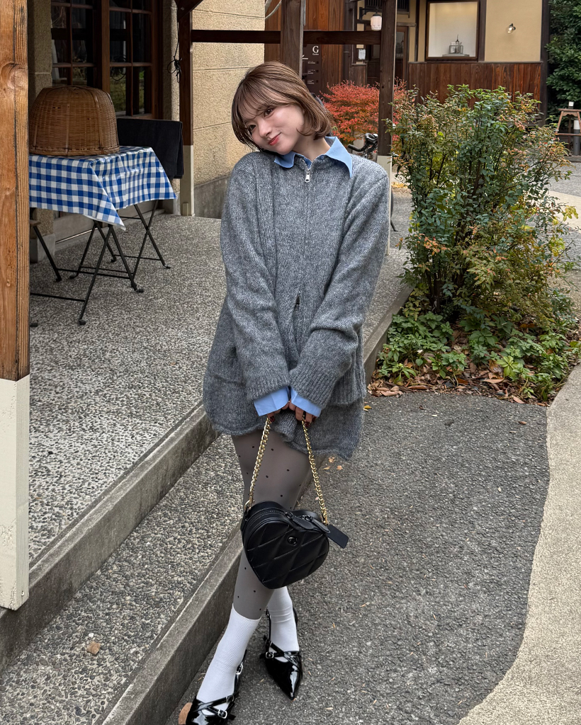 ダブルジップカーディガン＆カットオフミニスカセットアップ