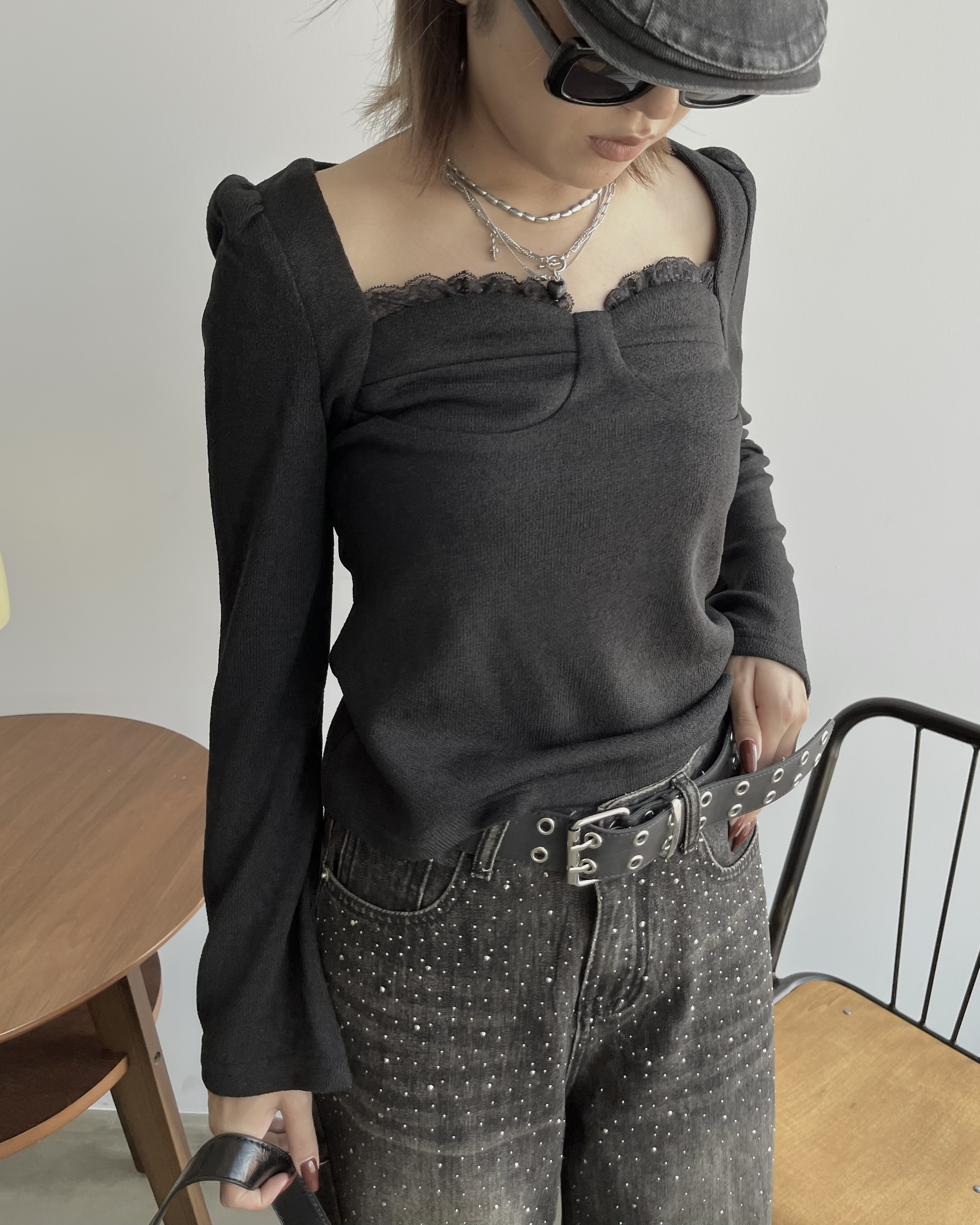 レース付きロングスリーブデザイントップス | ファッション通販サイト NUGU