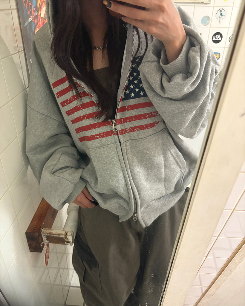 パーカー フード アメリカ国旗デザイン ダークグレー XLサイズ メンズ