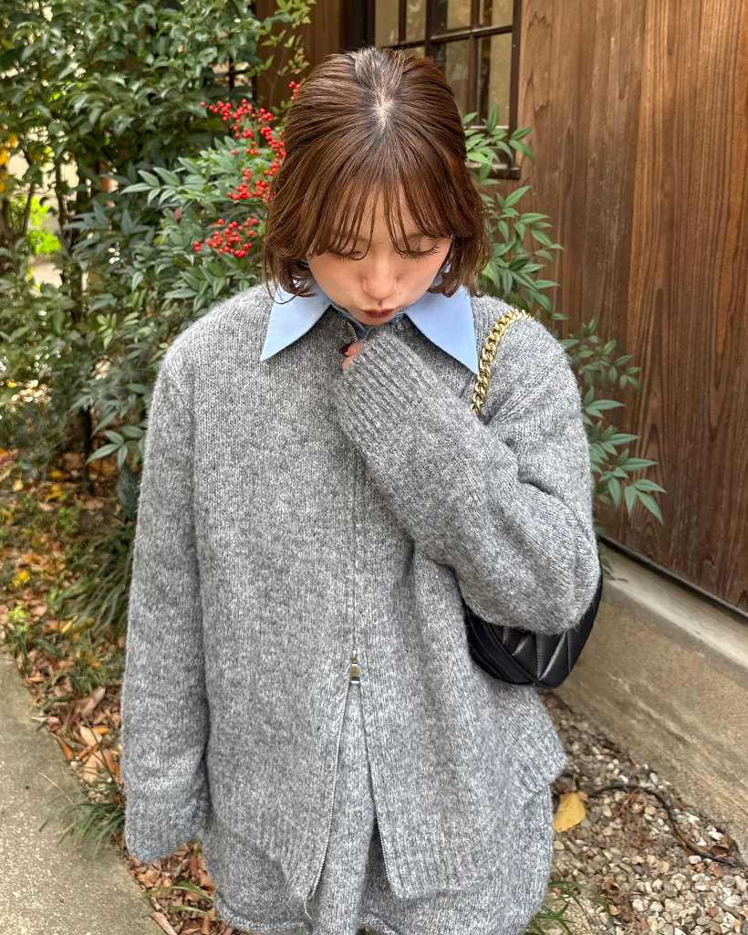 ダブルジップカーディガン＆カットオフミニスカセットアップ