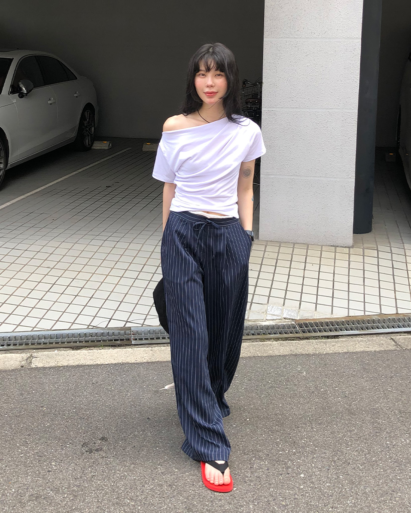 babylclub オフショル Tシャツ ホワイト ボートネック オフショルダー 2way 半袖Tシャツ[品番