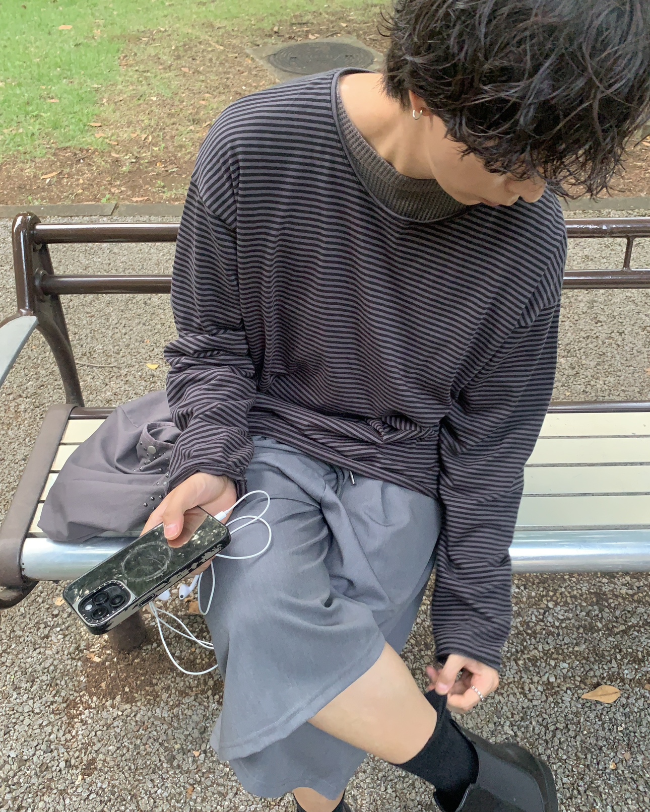 ボーダーラウンド長袖Tシャーツ