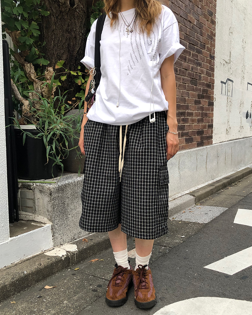 シアサッカーハーフカーゴパンツ