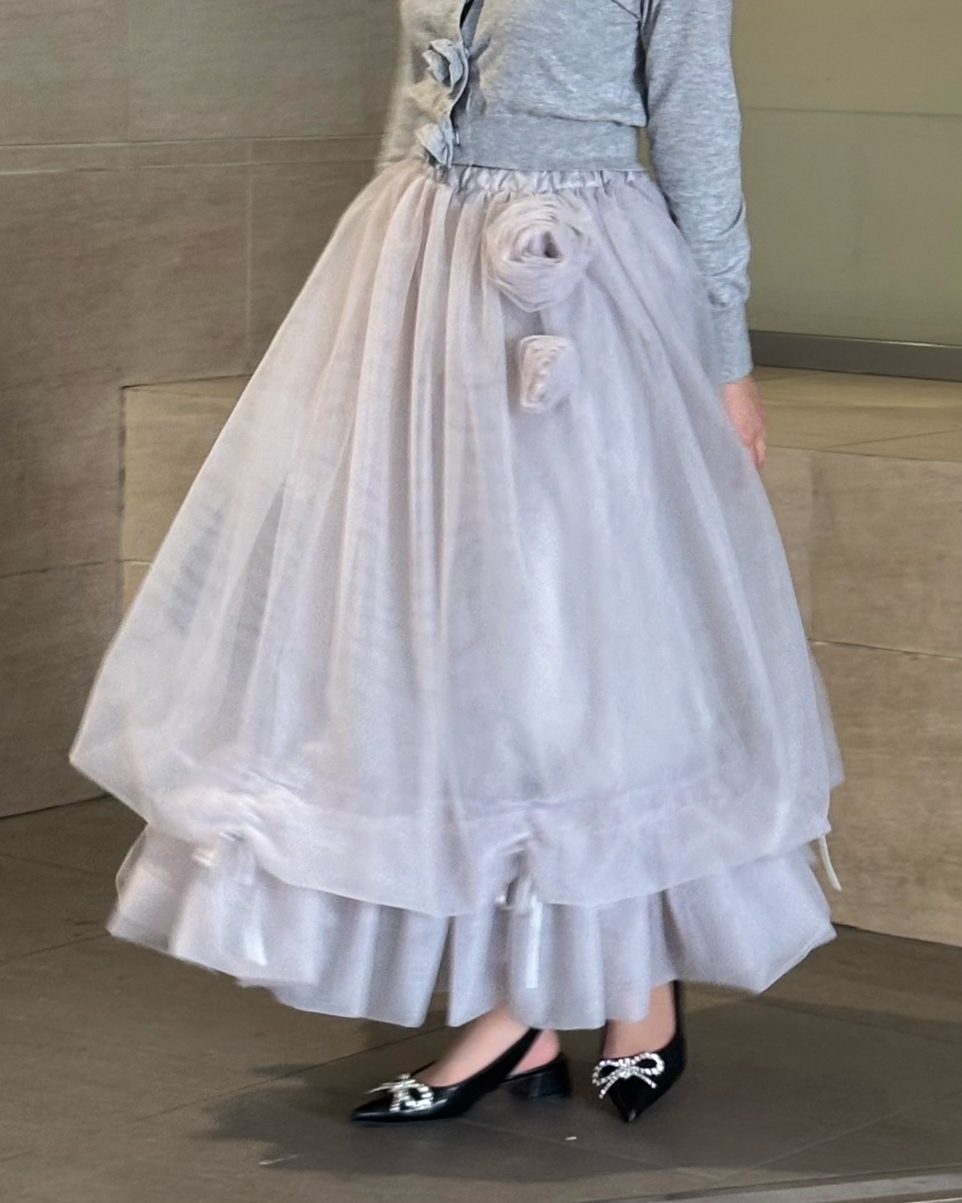Rose motif ribbon tulle skirt(long) | ファッション通販サイト