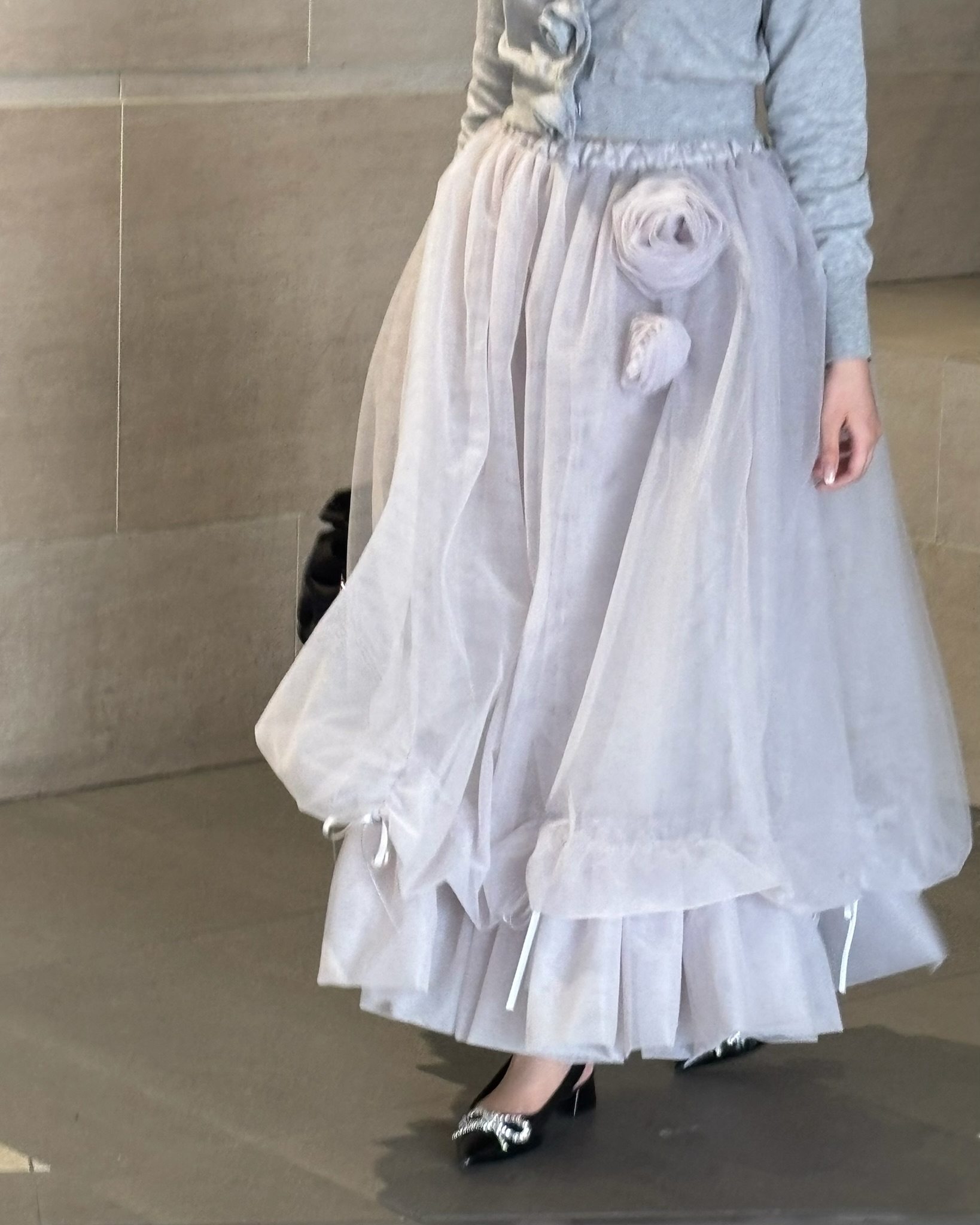 Rose motif ribbon tulle skirt(long) | ファッション通販サイト