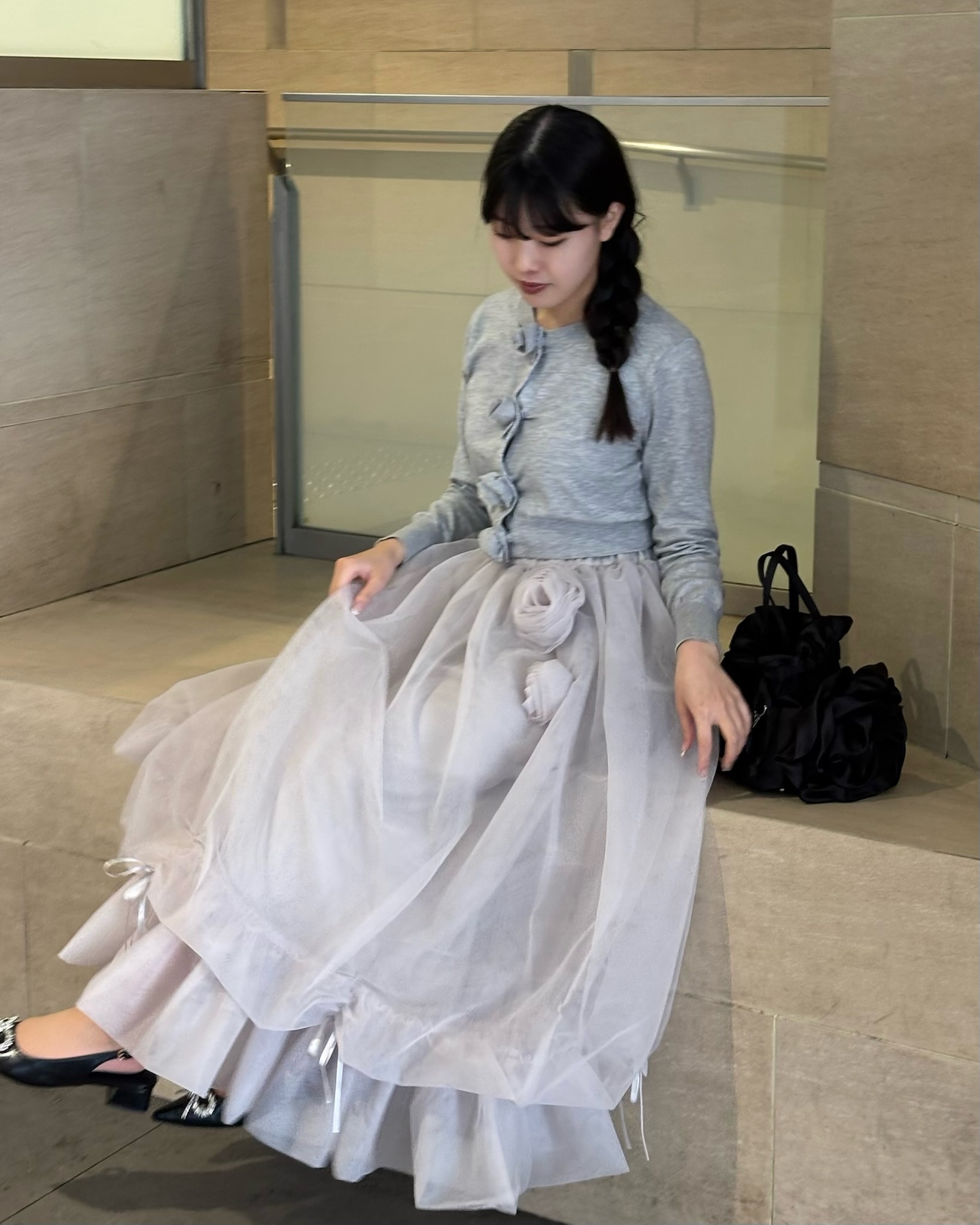Rose motif ribbon tulle skirt(long) | ファッション通販サイト