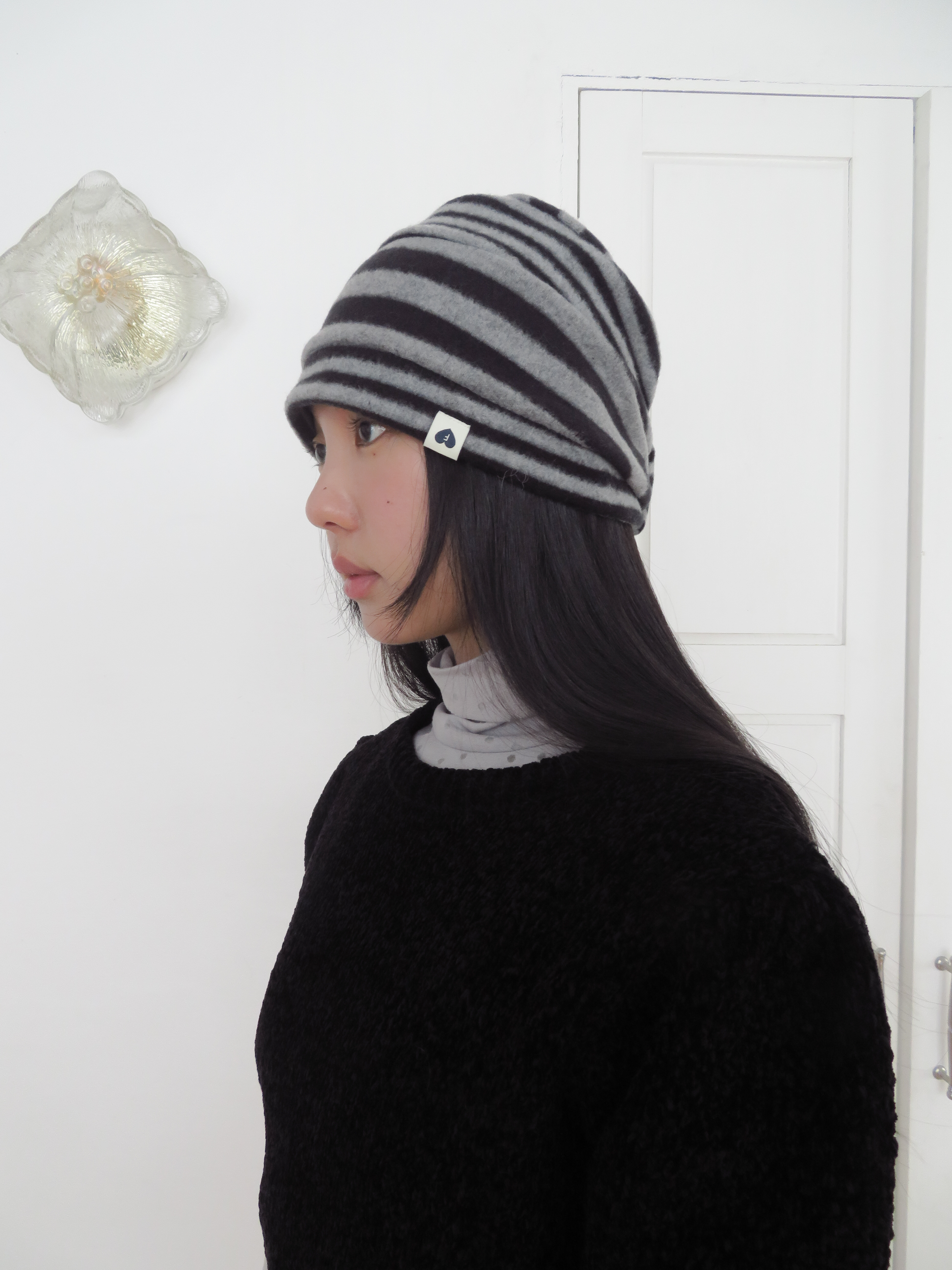 Soft Stripe Beanie, Black