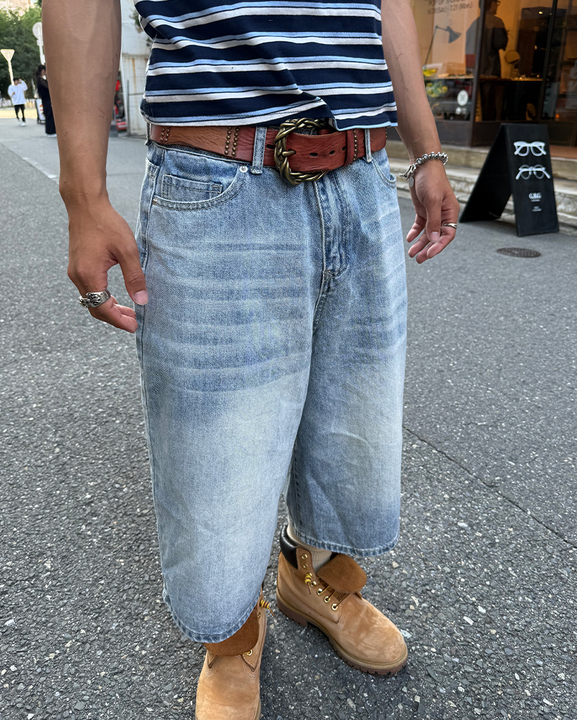 ワイドヒゲウォッシュバミューダデニムパンツ | ファッション