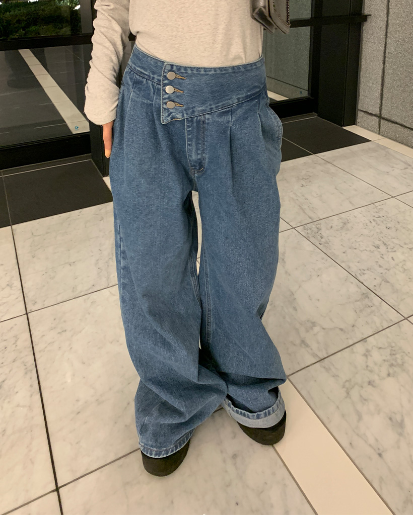 3ボタンワイドデニムパンツ