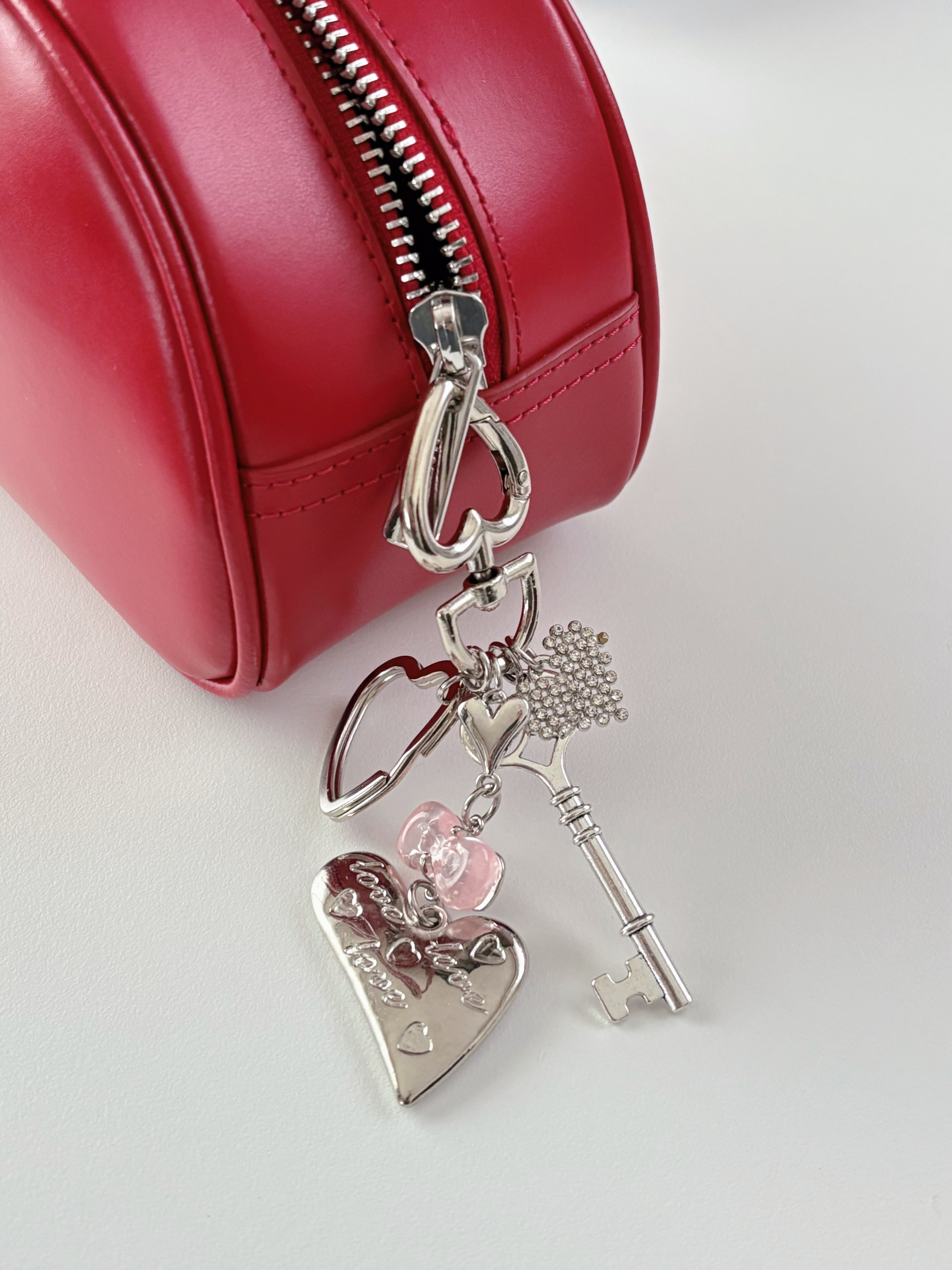 ひとみん様599☆ぷっくりハートキーホルダー４個セット　革タグ　リボン 17color- ハートレザーチャーム［キーリングtype］ | LADYMADE