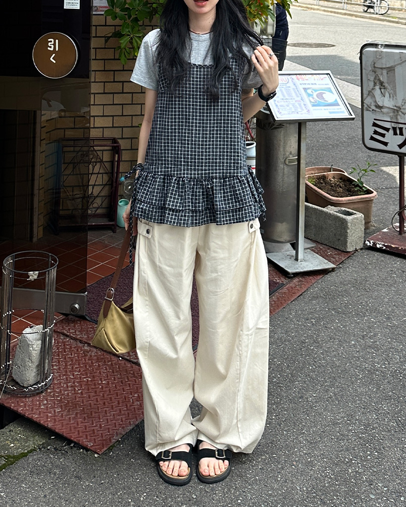 スナップバンディングワイドパンツ