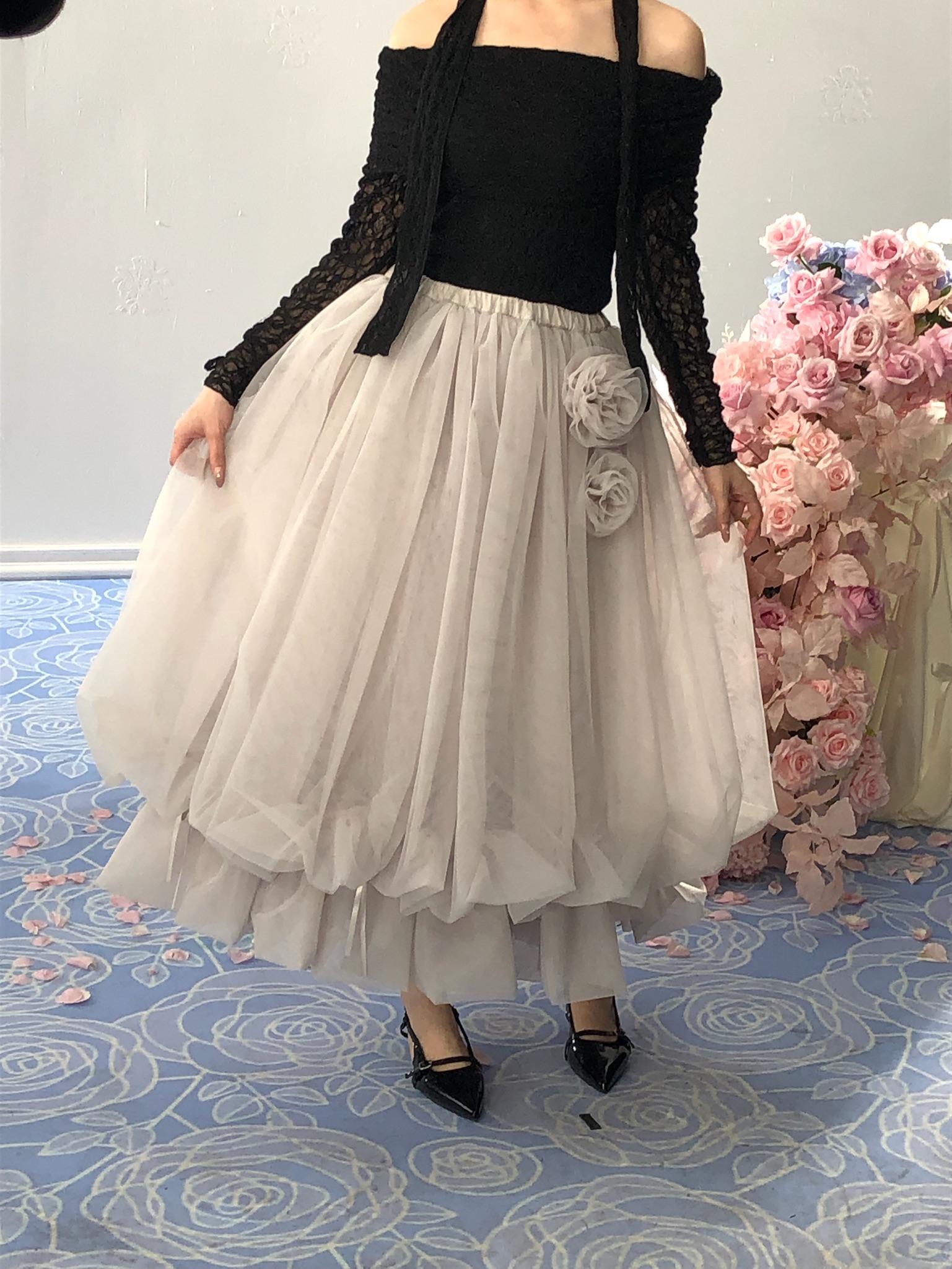 treatürself Rosemotif ribbon tulle skirt Rose motif ribbon tulle skirt(mini) | ファッション通販サイト