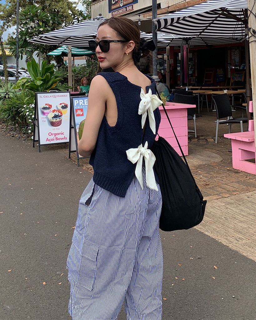 バッグホールダブルリボンニットベスト