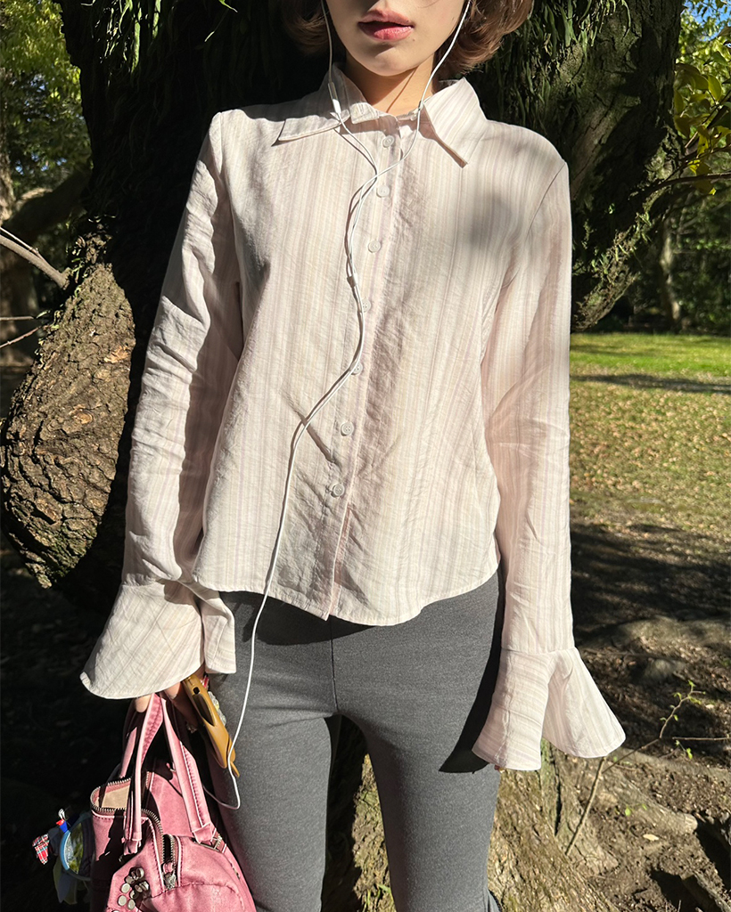 グラデストライプフレアカフスシャツ