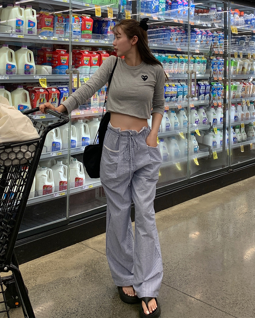 ドローストリングウエストグラフチェックワイドパンツ