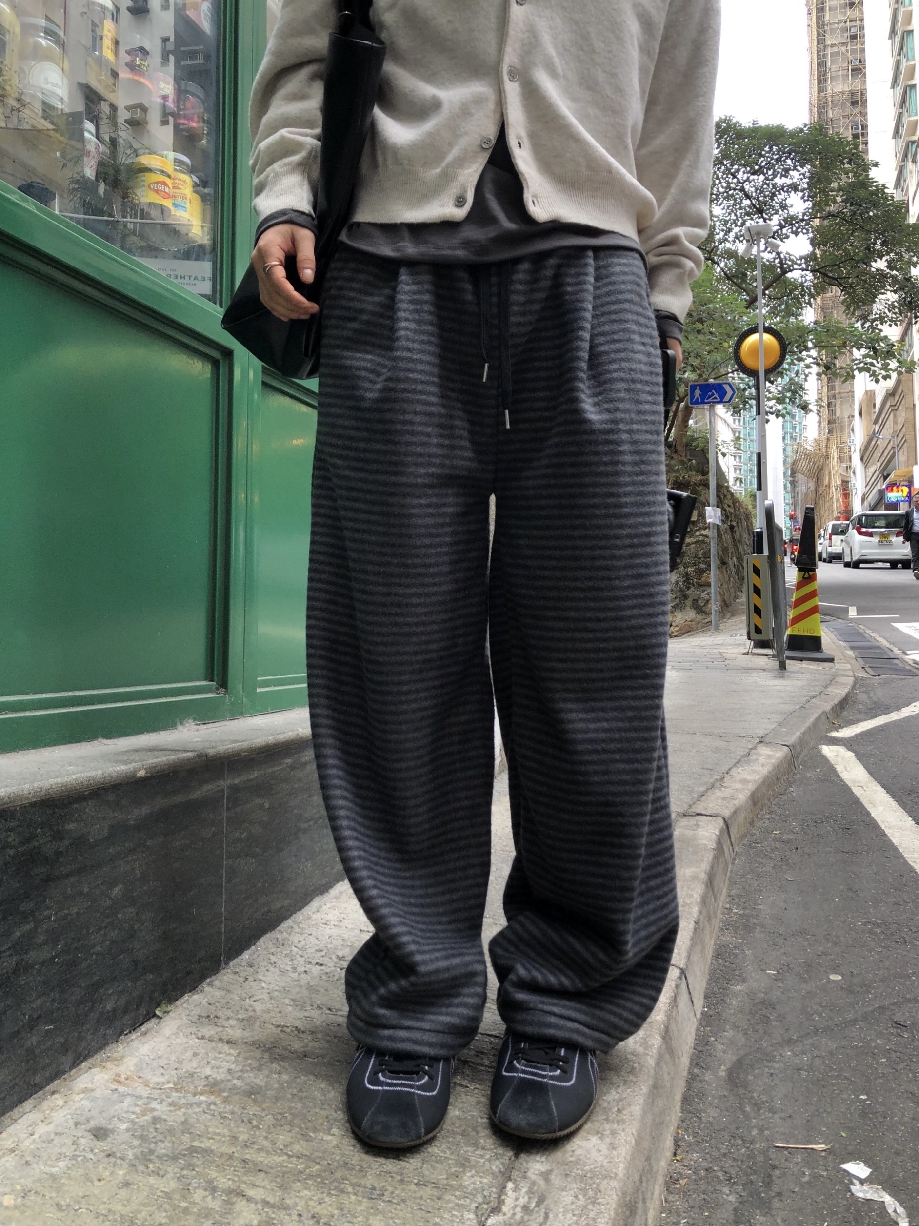 (2color)ボーダーフリースウエストゴムパンツ