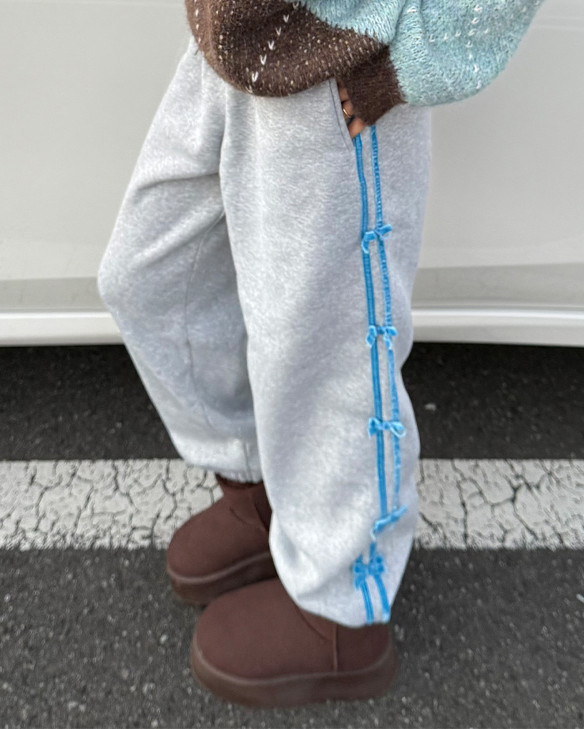 ベルベットリボンラインウエストゴムパンツ